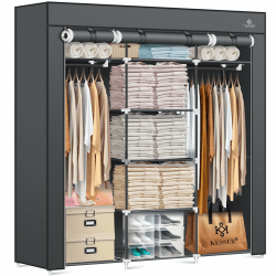 👗 KESSER® Kleiderschrank Stoffschrank Stabil mit Kleiderstange & Ablagen, Inkl. 5X Kleiderbügel, Stoff Faltschrank für Schlafzimmer, Ankleidezimmer Garderobe mit Kleiderständer 150x45x175cm Anthrazit