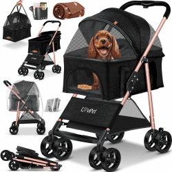 🐶🛒 LOVPET® Hundewagen 2in1 Hundebuggy Hundebox Transporttasche Schwarz