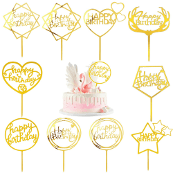 10 Stück Goldenes Happy Birthday Tortendeko Set 🎉🍰 Acryl Glitter Geburtstag Cake Topper