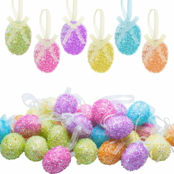 GIONAR 18 Stück Ostereier zum Aufhängen - Glitzer-Lametta-Design für festliche Ostertagsdekoration 🐰🌷