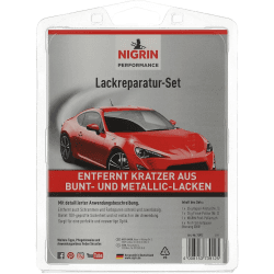 NIGRIN Performance Lackreparatur-Set, Kratzer Entferner, 1x Repair-Politur, 1x Finnish-Politur, 4x Profi –Schleifpapier, für leichte, mittlere und schwere Kratzer im Autolack Single