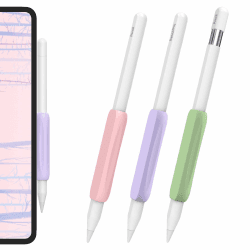 AHASTYLE 3 Stück Apple Pencil Griff Silikon Halter Ergonomisch Hülle Zubehör Grip Kompatibel mit Apple Pencil Pro, Apple Pencil2. Generation und Apple Pencil USB-C (Rosa+Lila+Grün) 💖🌸🥑