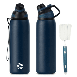 Fjbottle Edelstahl Trinkflasche Sport mit Magnetischem Deckel 1L - Einzigartiges Design 🌊 BPA-frei Auslaufsichere Kinder Flasche