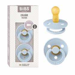 👶🍼 BIBS Colour Schnuller 2er-Pack, BPA-frei, Kirschform Nippel - Baby Blue - Größe 2