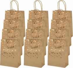 12 Stück Geschenktüten Aus Kraftpapier mit Bronzing Kraft Tasche und Gold - Party Geschenk Papiertüten 🎁
