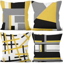 Aoihrraan 45x45cm 4er Set Dekorativ Kissenbezug Gelb Grau Weiß Modern Geometrisch Muster ❦