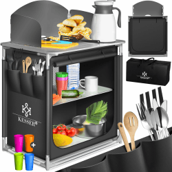 🏕️ KESSER® Campingküche | Inkl. Tragetasche & Becherset | Campingschrank Faltschrank 🌿