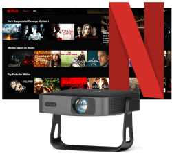 Smart Beamer【Netflix Offiziell/360° Drehbar 】 Mini Beamer 4K mit Autofokus ＆ Trapezkorrektur, VOPLLS 25000L 1080P Full HD WiFi6 Bluetooth Beamer Klein Heimkino/Outdoor Projektor für Handy