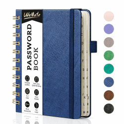 🔒📚 WEMATE Spiral Passwortbuch mit alphabetischen Tabs A6 Marineblau