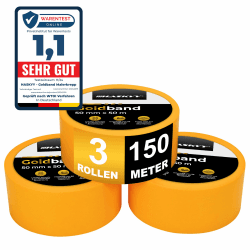🎨 HASKYY Goldband Malerkrepp Kreppband 3x Malerband 50mm x 50m Profi Abdeckband 🖌️ Malertape Klebeband Washi Tape Gold Papiertape Selbstklebend