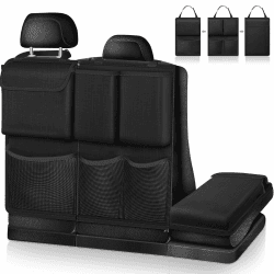 🚗 FINPAC Auto Rücksitz Organizer Kofferraum Organizer Auto 🛍️ - abnehmbare Auto Rückenlehnenschutz mit großer Kapazität Taschen für Frachtzubehör für SUV, Minivan, Jeep (Schwarz/Schwarz)