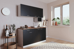 🔥 Super Deal! respekta Küche Miniküche Singleküche Luis 150 cm Weiß Schwarz