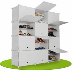 👞 Juskys Schuhschrank mit 12 Würfel & Türen - Kunststoff Schrank für bis 48 Paar Schuhe - Regal geschlossen 🌟