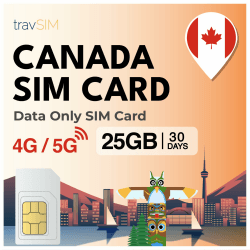 travSIM SIM Karte Kanada 🇨🇦 | 25 GB Mobile Daten mit 4G/5G | 30 Tage gültig
