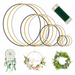 12 Stück Metallringe Zum Basteln, Dekorative Makramee Ring, Drahtring Zum Basteln DIY Ring Traumfänger - 5/10/15/20 cm - Schwarz/Gold/Silber