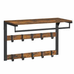 VASAGLE Wandgarderobe mit Ablage und 10 abnehmbaren Haken in vintagebraun-schwarz