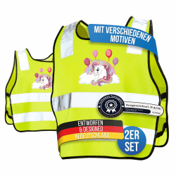 🌟 LAUTER SCHUTZ ® Warnweste Kinder (3-12 Jahre) Sicherheitsweste [2 Stück] - Einhorn 🦄