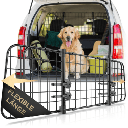 🐾 HELDENWERK Universal Kofferraum Trenngitter für Hunde 🚗🐕 - Auto Hundegitter zum Transport für deinen Hund 🐶 - Schutzgitter mit Kopfstützen-Befestigung - Stufenlos verstellbares Kofferraumschutz Gitter Schwarz