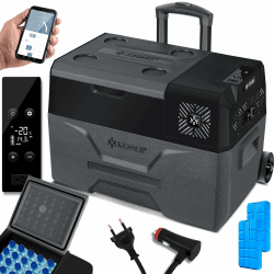 🌟 KESSER® Kompressor Kühlbox elektrisch Gefrierbox, 30 Liter Mit APP-Steuerung USB-Anschluss 12/24 V 230V, +Teleskopstange, 2X Kühlakkus Räder Kühlschrank Kühlung bis -20 °C für Auto, LKW, Boot 30 Liter Anthrazit / Schwarz 🌟