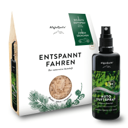 AllgäuQuelle® BIO Auto-Duft-Set ENTSPANNT FAHREN 🌲🚗 | Lufterfrischer: Duftspray & Duft-Säckchen