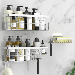 KEGII Duschablage ohne Bohren, Badezimmer Duschregal, Duschkorb Silber 3 Stück Silber 🚿🧼