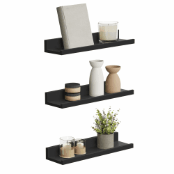 SONGMICS Wandregal Schweberegal 3er Set Schwarz LWS038B01