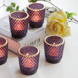 Vohocandle Lila Teelichthalter mit Goldrand, 12 Stück Vintage Teelichtgläser 🕯️🎃