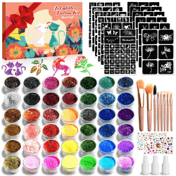 🌟 Jingyuanli Glitzer Tattoo Set Kinder - 42 Farben Temporäre Glitzertattoos für Mädchen