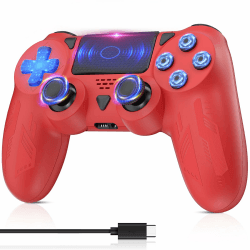 Bonacell Wireless Controller für P-4/PC/IOS/Android 🎮 Rot - Dual Vibration Gamepad mit Turbo und 3.5mm Audio Jack/LED/Touch Pad