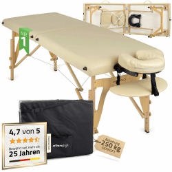 HABYS Sofia Light Massageliege | Klappbar Holz 2 Zonen | Massagetisch mit Vollausstattung | 185 x 60 x 85 cm, bis 250 kg | Armlehnen, Kopfstütze, Tragetasche, MDR-Zertifiziert | Beige ✨