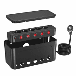 Steckdosenleiste mit Kabelbox Schwarz 🔌📦