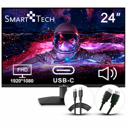 Smart Tech Monitor 24 Zoll, Business PC Bildschirm mit Lautsprecher, IPS Panel, FHD Monitor 1080p, Adaptive-Sync, 4ms, Eye Comfort, VESA 75x75, USB-C HDMI1.4 VGA 24"/FHD 1080P 75Hz/HDMI/Lautsprecher