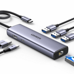 UGREEN Revodok USB C Hub Ethernet, 4K HDMI, PD100W, 3*USB A 3.0 Docking Station 🌟
