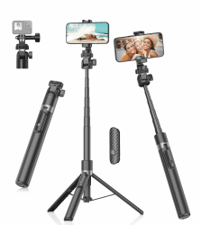 📸🔥 Gahenwo 173cm Selfie Stick Stativ | Einbeinstativ Tripod für Action-Kamera, Handy | Tragbar & Leicht | 360° Drehbar | Schwarz