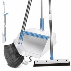 🧹 Besen und Kehrschaufel Set mit Bodenschaber - MASTERTOP 3er Kehrbesen Set mit Langem Stiel