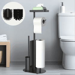 🚽 4-in-1 Edelstahl Klopapierhalter Stehend mit Klobürste - Schwarz Matt