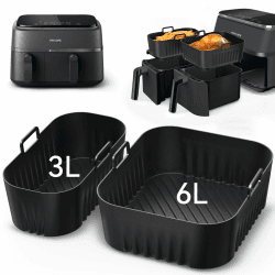 ROMANVIC Heißluftfritteuse Zubehör für Philips Dual Basket Airfryer 3000-serie 6L/3L,2 Stück Heißluftfritteuse Silikonform Airfryer Zubehör