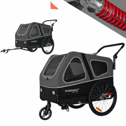 🐶🚲 Doggyhut S-Line XL Hundeanhänger & Hundebuggy mit Federung 2 in 1 Hunde Fahrradanhänger Jogger bis 45 kg Grau/Schwarz 🐾