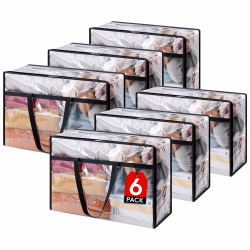 🌟 Lifewit 6 Stück Transparente Plastik Aufbewahrungstasche, 60L Kleiderschrank Organizer Aufbewahrungsbox 🌟