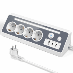 Desktop Steckdosenleiste, 4 Fach Mehrfachsteckdose mit USB und 2 Type-C - 16A 3680W Ecksteckdose mit 2 Schalter, verteilersteckdose Überspannungsschutz mit LED - Weiß 🌟
