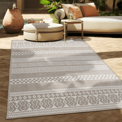 Paco Home Outdoor Teppich Flachgewebe Modern Boho-Style wetterfest & UV-beständig | 300x400 cm Beige