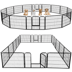 🐶 Yaheetech 16-teilig Welpenlaufstall Freigehege mit 2 Türen, Welpenzaun für Hunde je Panel 80 x 60 cm, Schwarz 16 tlg - 60cm hoch