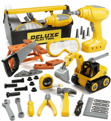 Lehoo Castle Werkzeugkoffer Kinder Werkzeug mit Elektrische Bohrmaschine ＆ Mini-Werkbank ＆ Bagger Kinderspielzeug