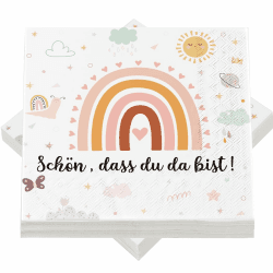 40 Stück Servietten 'Schön Dass Du Da Bist' 🌈🦋☀️ - Dekoration für Geburtstage, Taufe, Hochzeit