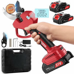 Akku Astschere, 50MM Elektrische Gartenschere Kabellos für Makita mit LCD Anzeige 2x 2000mAh Batteries, Leistungsstark Leise, Professionelle Bürstenlose Gartenschere für Zweige, Sträucher, Stämme A-Akku Astschere-Rot