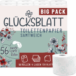 Glücksblatt Toilettenpapier SAMTWEICH mit Vanilleduft, 4-lagig, 56 Rollen x 130 Blatt 🧻😊