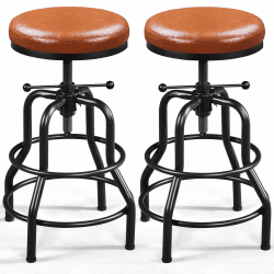 🌟 Yaheetech 2er Barhocker Barstuhl mit Dickem Kissen Höhenverstellbarer Schraubhocker 54,5 cm – 71,5 cm Vintage Tresenhöhe Arbeitshocker Küchenhocker bis 136 kg Belastbar, Hellbraun 2 Hellbraun 🌟