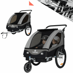 🚲👶 Tiggo S2 Kinderanhänger mit Federung Jogger 2 in 1 Kinder Buggy fahrradanhänger Anhänger 360° Drehbar Grau
