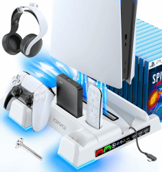PS5/PS5 Slim/PS5 Pro Ständer mit 3 stufig Lüfter und Licht - Weiß ⭐🎮