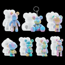 🐻🚀 DIYBravo 7 Stücke Silikonform Epoxidharz Bär und Astronaut klein Resin Formen Schlüsselanhänger Gießform 3D Tierform Basteln Anhänger Heimdekoration